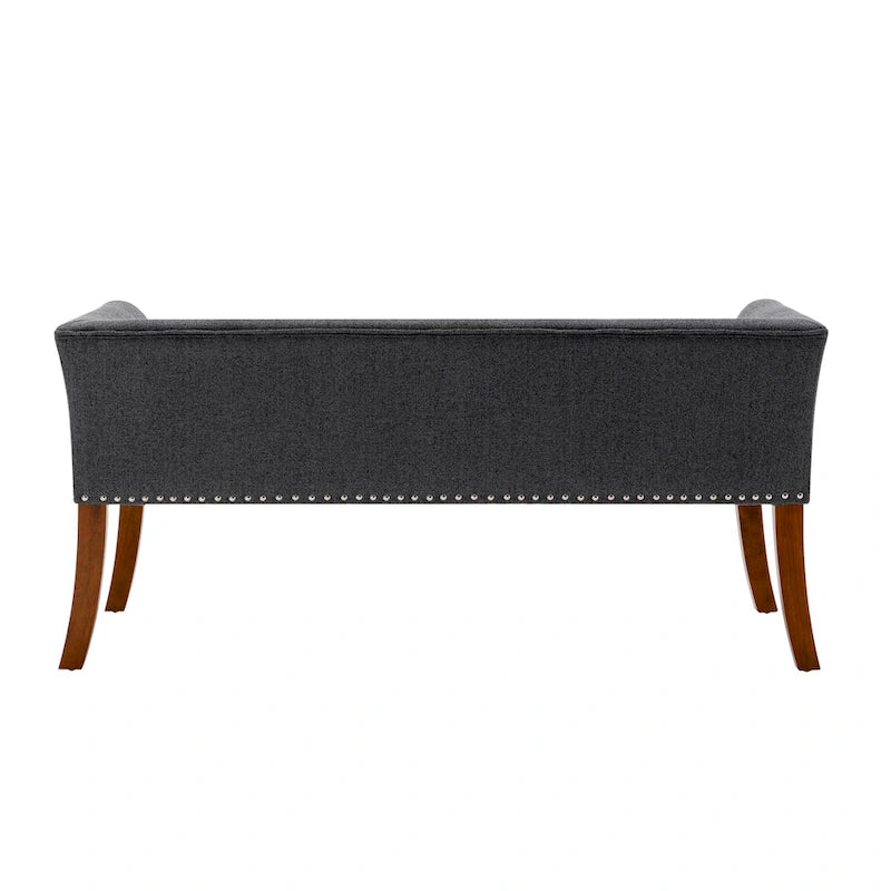 Banc rembourré en tissu avec pieds en hévéa