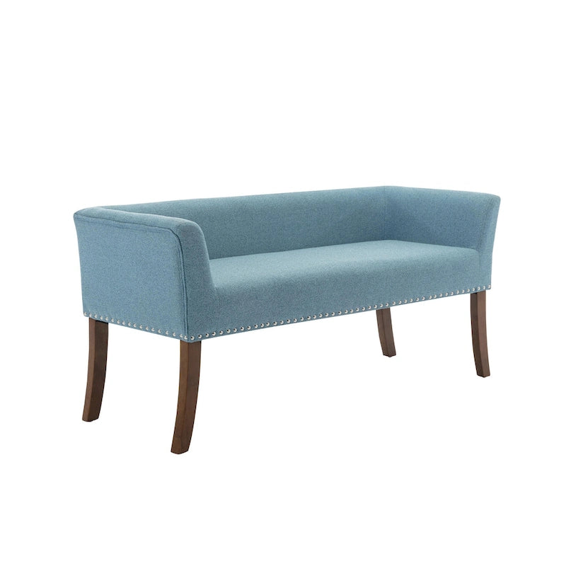 Banc rembourré en tissu avec pieds en hévéa