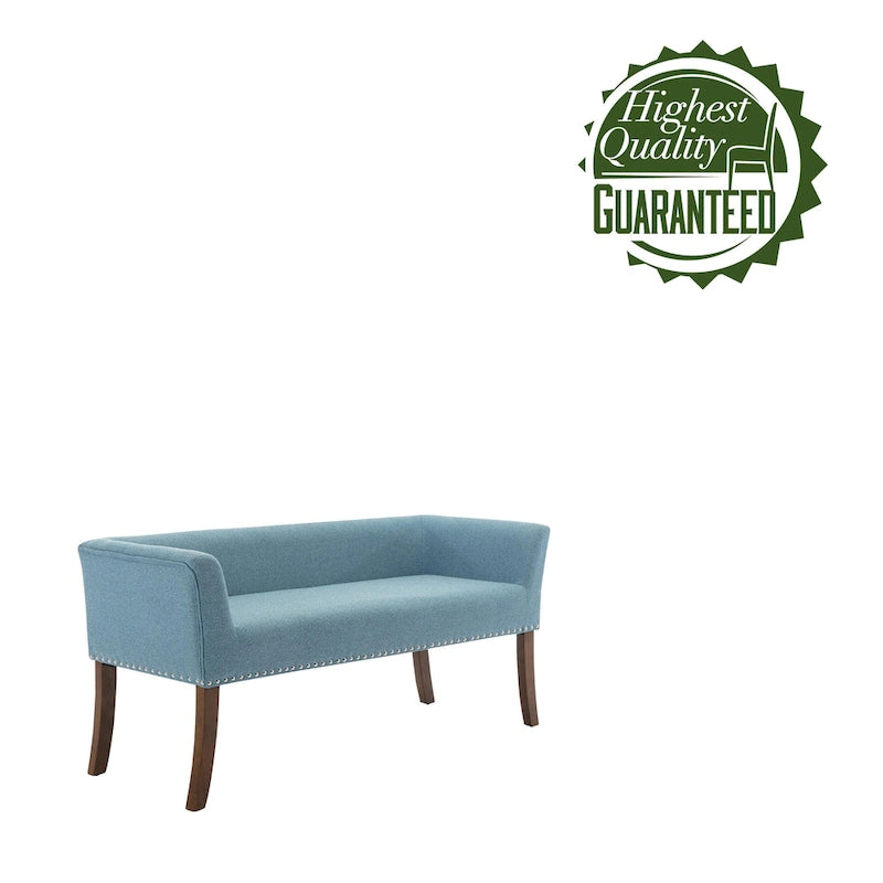 Banc rembourré en tissu avec pieds en hévéa