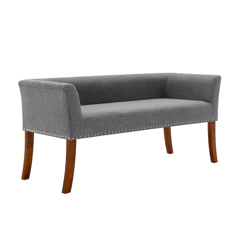 Banc rembourré en tissu avec pieds en hévéa