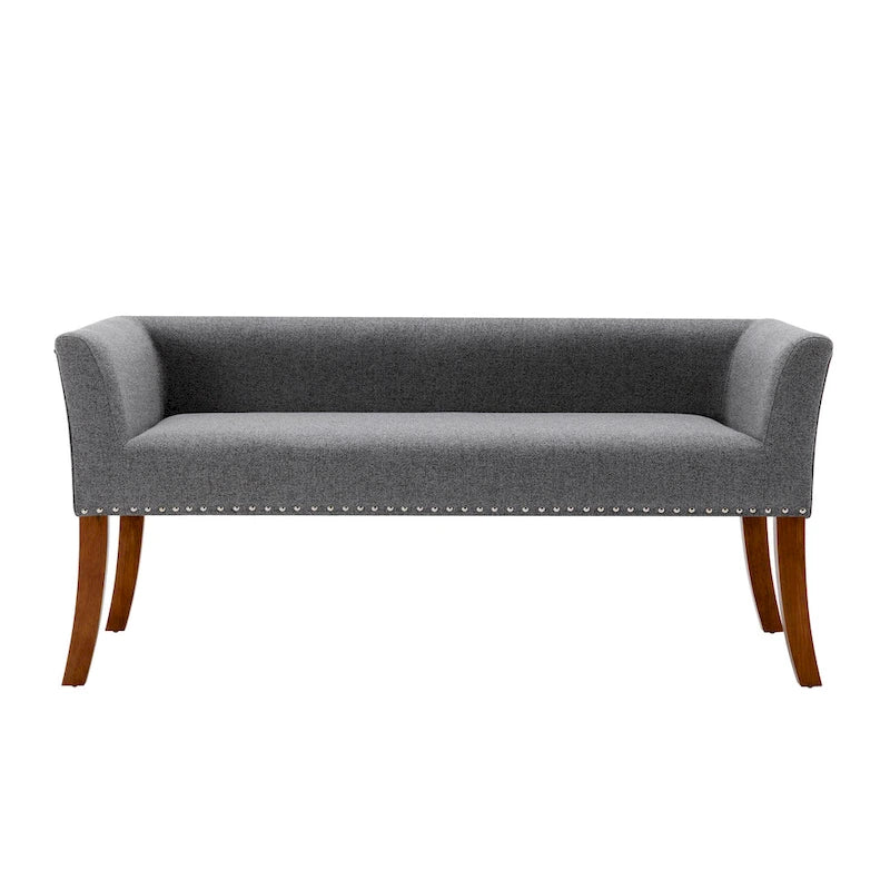 Banc rembourré en tissu avec pieds en hévéa