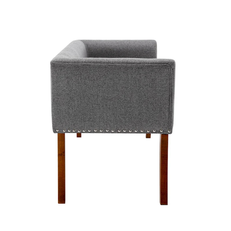 Banc rembourré en tissu avec pieds en hévéa