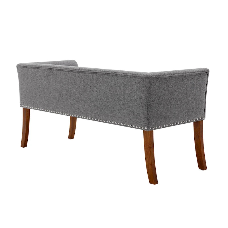 Banc rembourré en tissu avec pieds en hévéa
