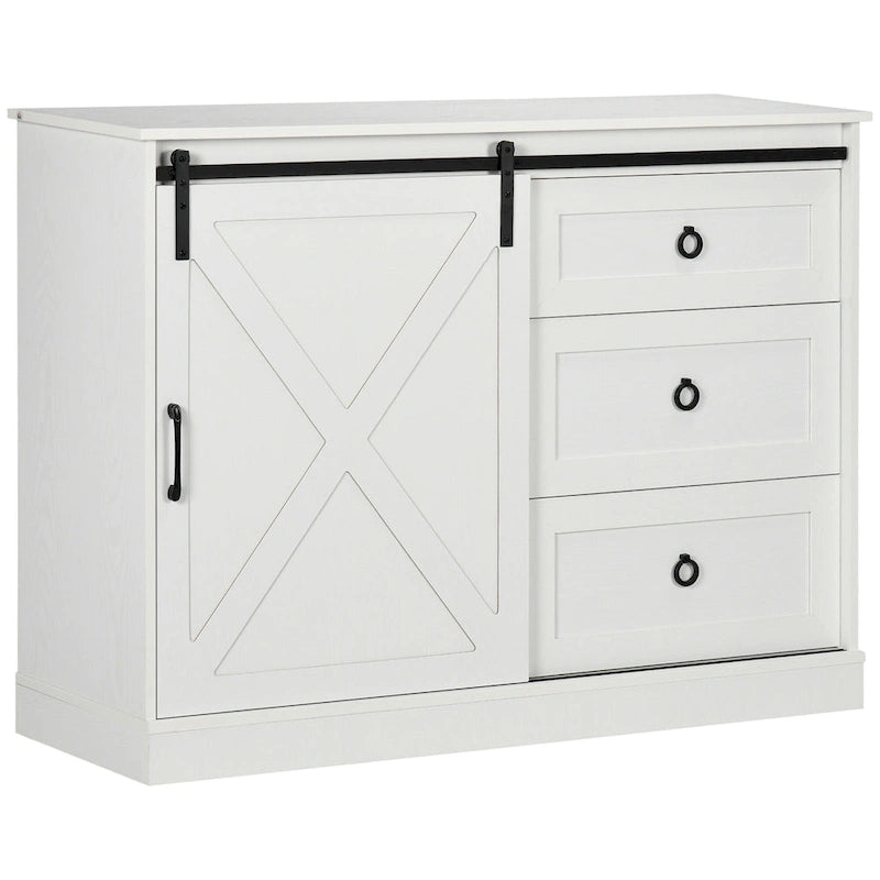 Meuble de café de style ferme, buffet de cuisine, buffet avec porte coulissante de style grange et 3 tiroirs de rangement, gris foncé