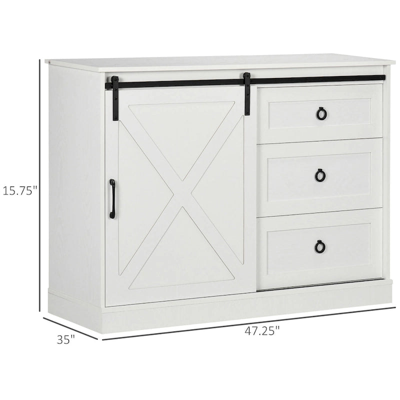 Meuble de café de style ferme, buffet de cuisine, buffet avec porte coulissante de style grange et 3 tiroirs de rangement, gris foncé