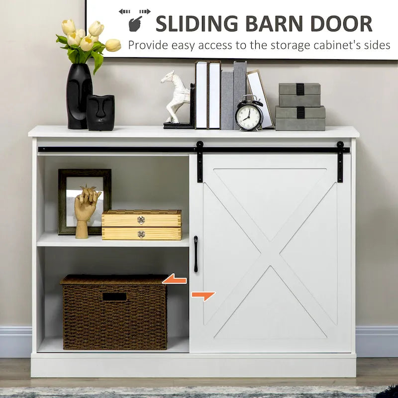 Meuble de café de style ferme, buffet de cuisine, buffet avec porte coulissante de style grange et 3 tiroirs de rangement, gris foncé