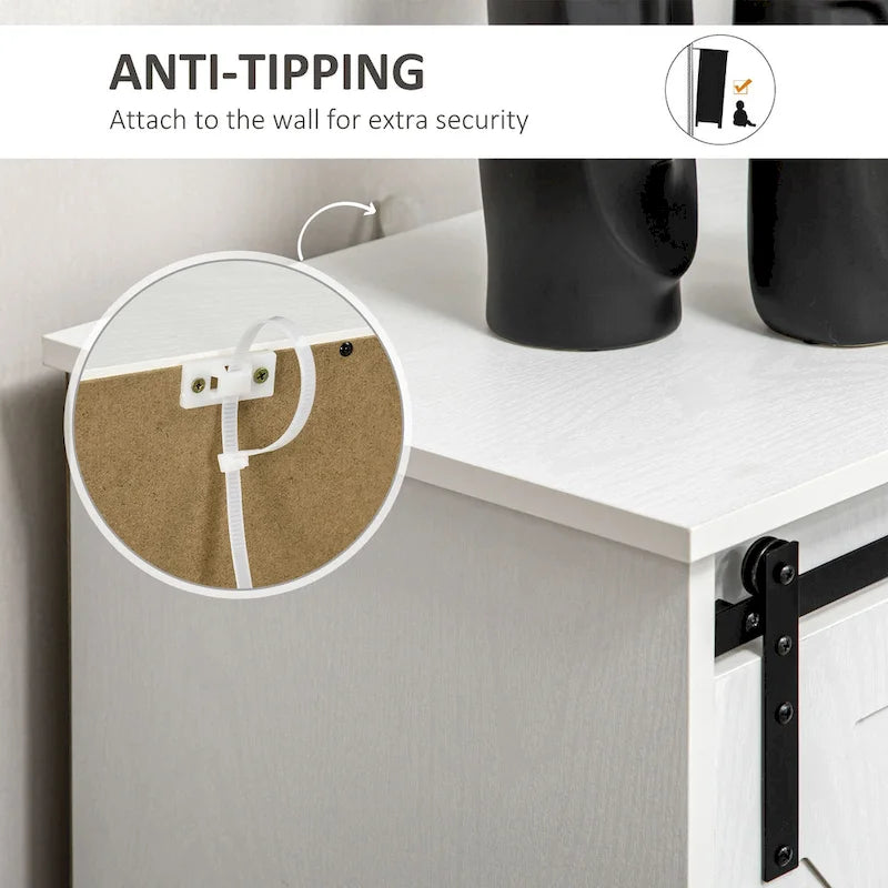 Meuble de café de style ferme, buffet de cuisine, buffet avec porte coulissante de style grange et 3 tiroirs de rangement, gris foncé