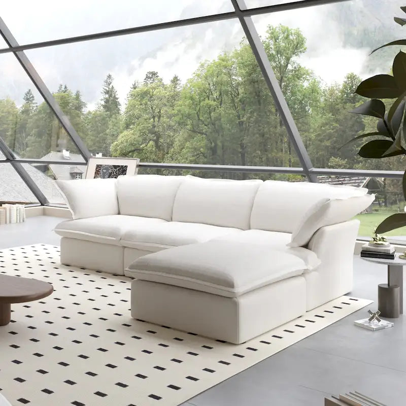 L-Shaped Linen Sectional Sofa Modern Comfortable Sofa