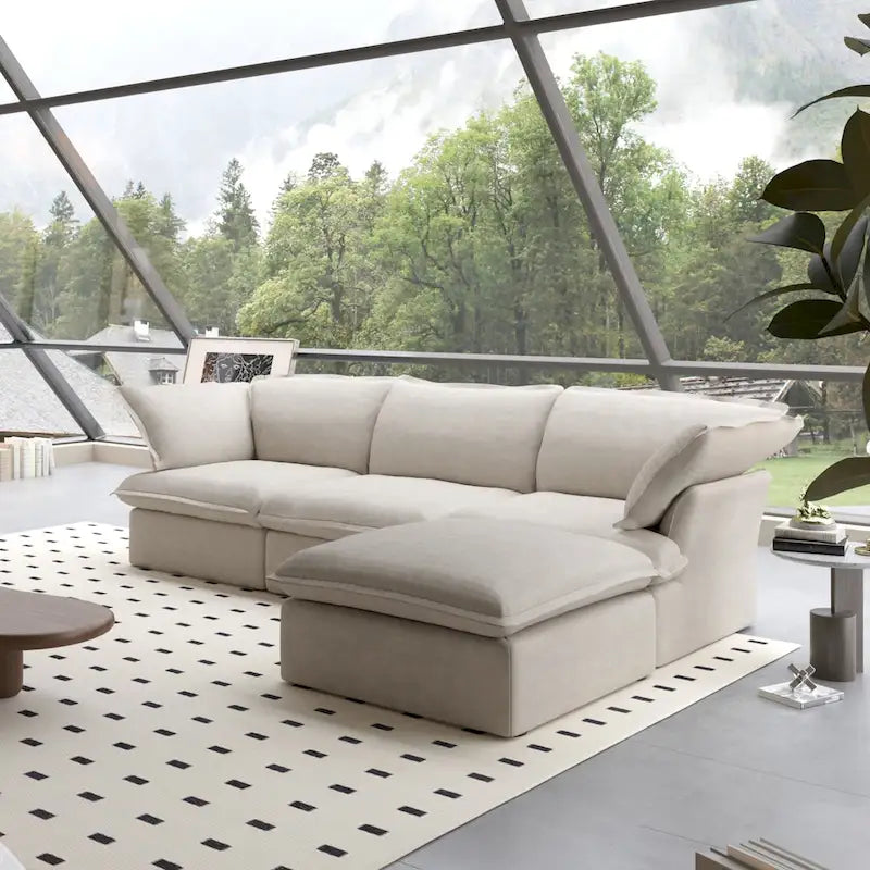 L-Shaped Linen Sectional Sofa Modern Comfortable Sofa