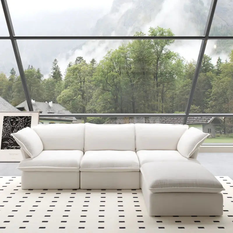 L-Shaped Linen Sectional Sofa Modern Comfortable Sofa