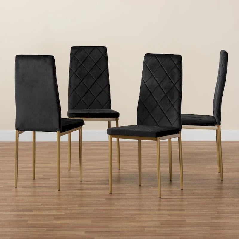 Blaise Modern Luxe and Glam 4-Piece Velvet and Metal Dining Chair Set