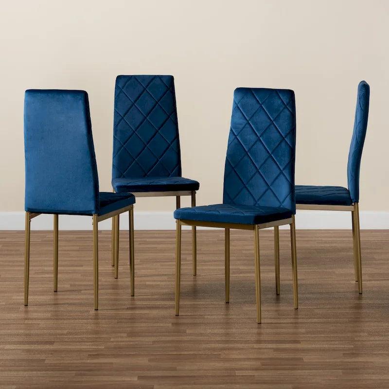 Blaise Modern Luxe and Glam 4-Piece Velvet and Metal Dining Chair Set
