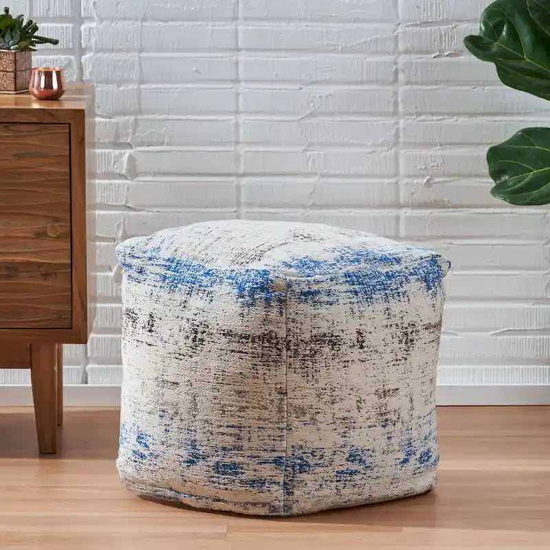 Colane Hand-Loomed Boho Fabric Cube Pouf by Christopher Knight Home