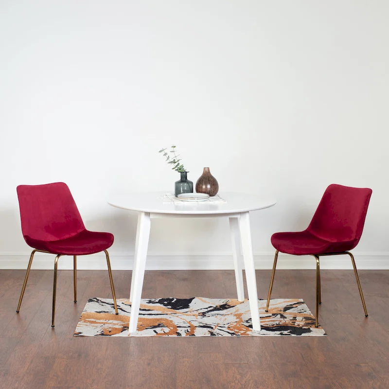 Roundhill Furniture Aufurr Contemporary 3-Piece Dining Set, White Round Table and 2 Chairs