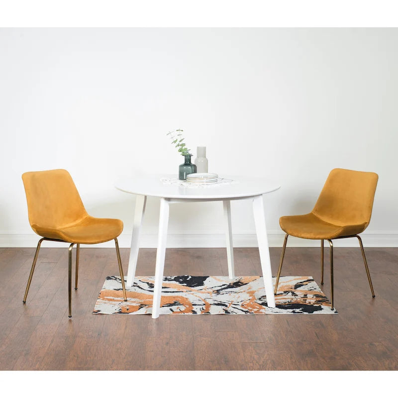Roundhill Furniture Aufurr Contemporary 3-Piece Dining Set, White Round Table and 2 Chairs