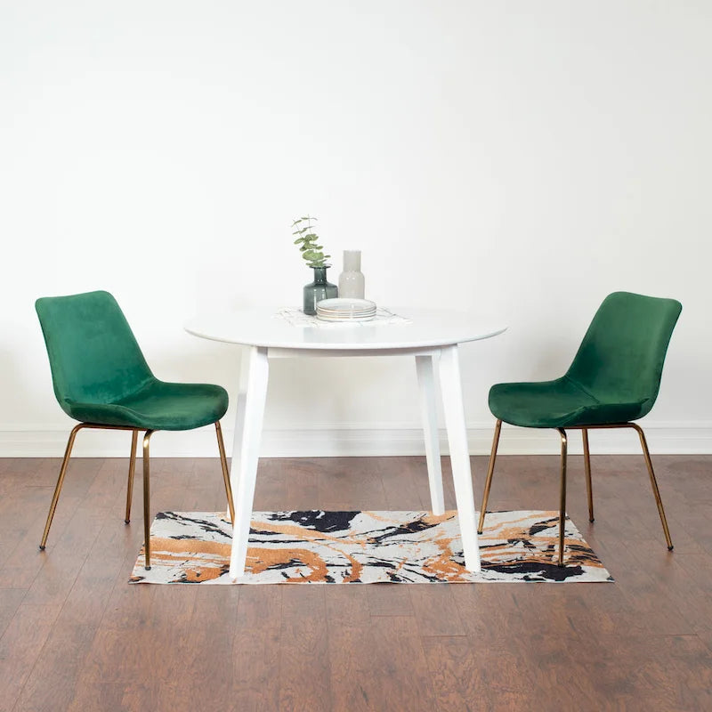 Roundhill Furniture Aufurr Contemporary 3-Piece Dining Set, White Round Table and 2 Chairs