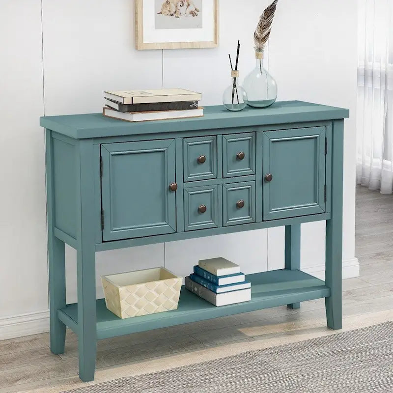 Retro Style Buffet Sideboard Wood Console Table with Bottom Shelf, Easy Assemble, for Living Room, Kitchen, Entryway