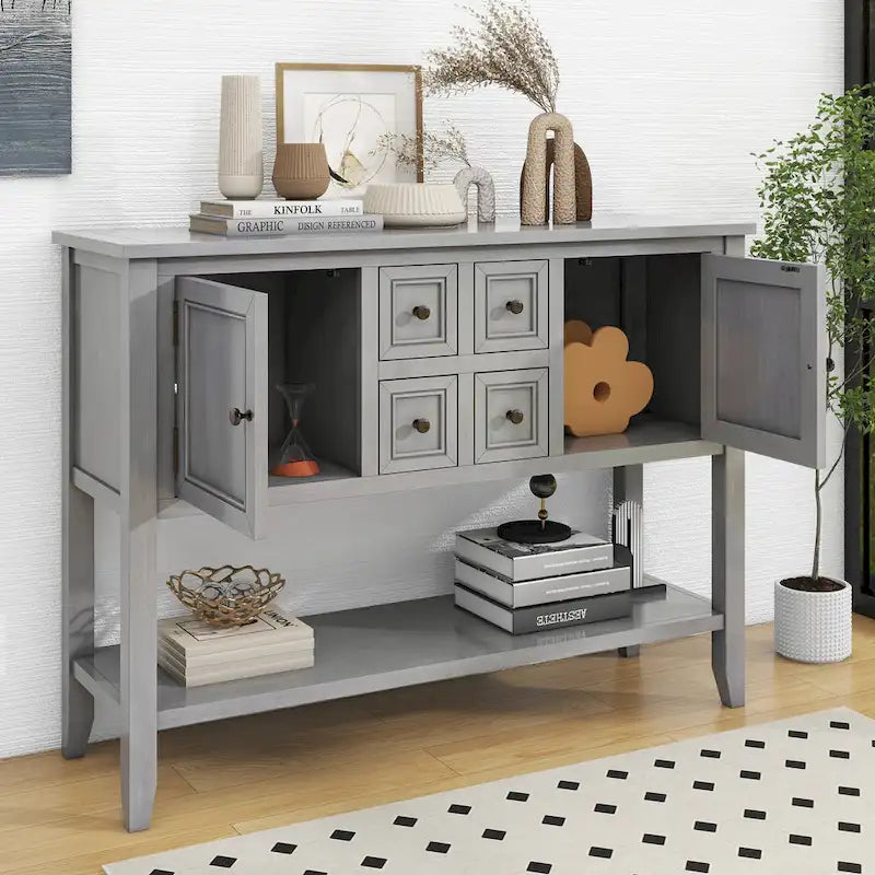 Retro Style Buffet Sideboard Wood Console Table with Bottom Shelf, Easy Assemble, for Living Room, Kitchen, Entryway