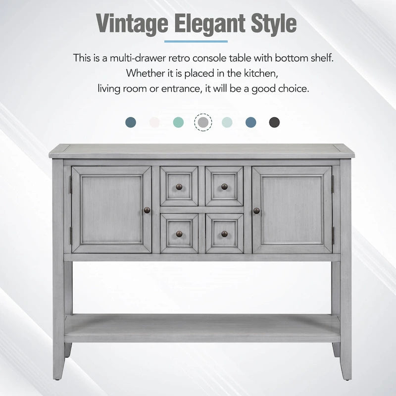 Retro Style Buffet Sideboard Wood Console Table with Bottom Shelf, Easy Assemble, for Living Room, Kitchen, Entryway