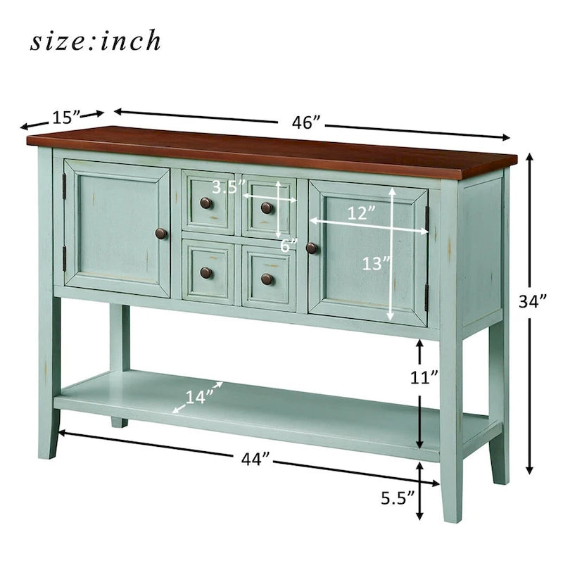 Retro Style Buffet Sideboard Wood Console Table with Bottom Shelf, Easy Assemble, for Living Room, Kitchen, Entryway