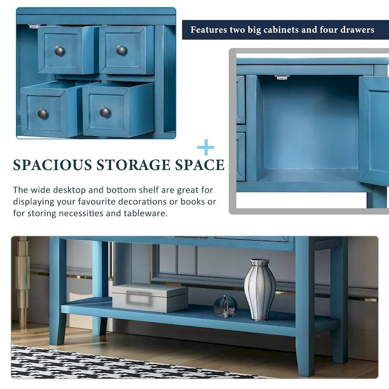 Retro Style Buffet Sideboard Wood Console Table with Bottom Shelf, Easy Assemble, for Living Room, Kitchen, Entryway