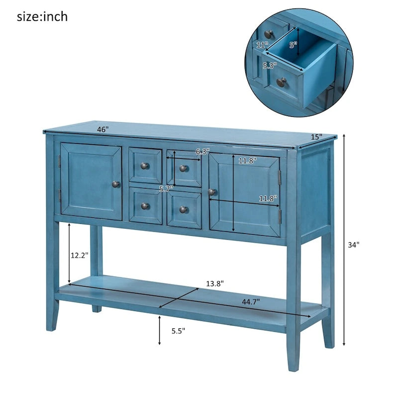 Retro Style Buffet Sideboard Wood Console Table with Bottom Shelf, Easy Assemble, for Living Room, Kitchen, Entryway