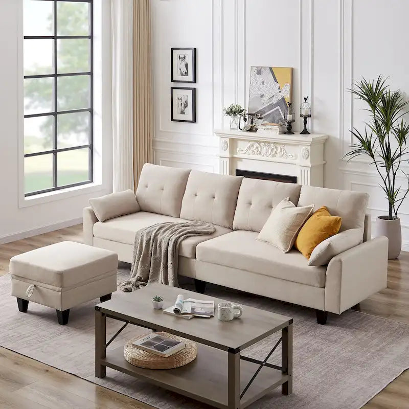 Modular Sectional Sofa Couch L Shaped With Storage Ottoman and Side Bags For Living Room