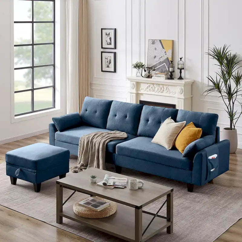 Modular Sectional Sofa Couch L Shaped With Storage Ottoman and Side Bags For Living Room