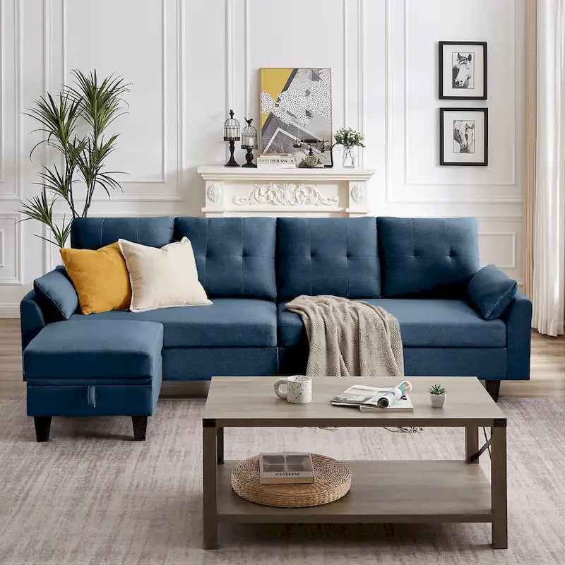 Modular Sectional Sofa Couch L Shaped With Storage Ottoman and Side Bags For Living Room