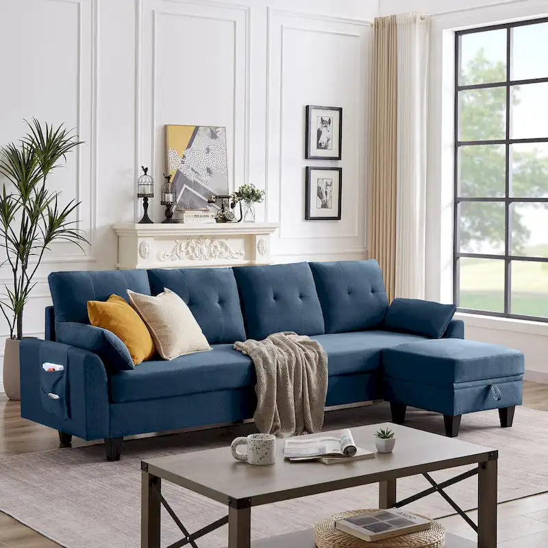 Modular Sectional Sofa Couch L Shaped With Storage Ottoman and Side Bags For Living Room
