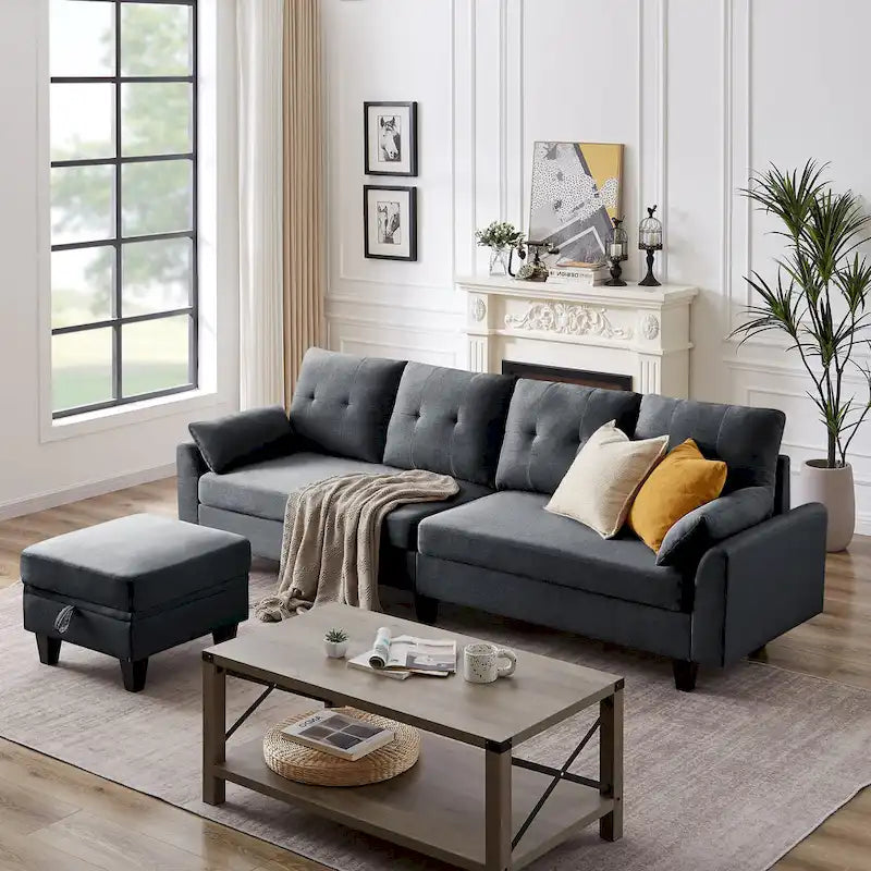 Modular Sectional Sofa Couch L Shaped With Storage Ottoman and Side Bags For Living Room