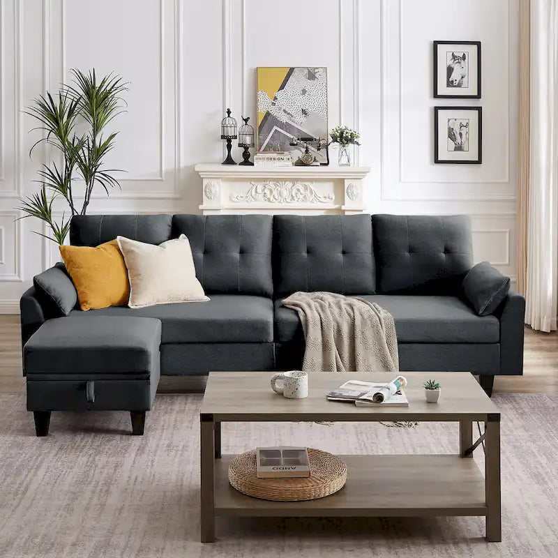 Modular Sectional Sofa Couch L Shaped With Storage Ottoman and Side Bags For Living Room