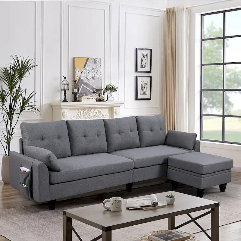 Modular Sectional Sofa Couch L Shaped With Storage Ottoman and Side Bags For Living Room