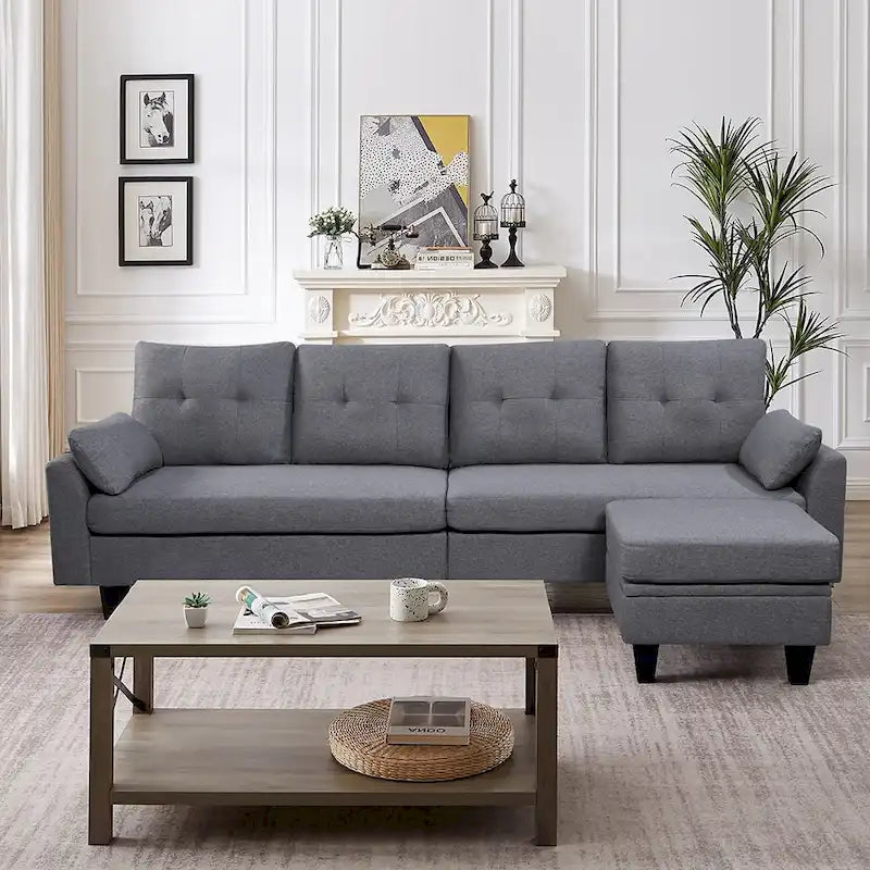 Modular Sectional Sofa Couch L Shaped With Storage Ottoman and Side Bags For Living Room