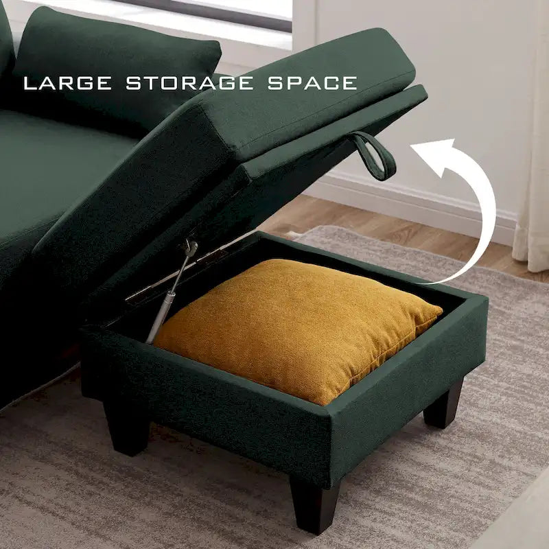 Modular Sectional Sofa Couch L Shaped With Storage Ottoman and Side Bags For Living Room