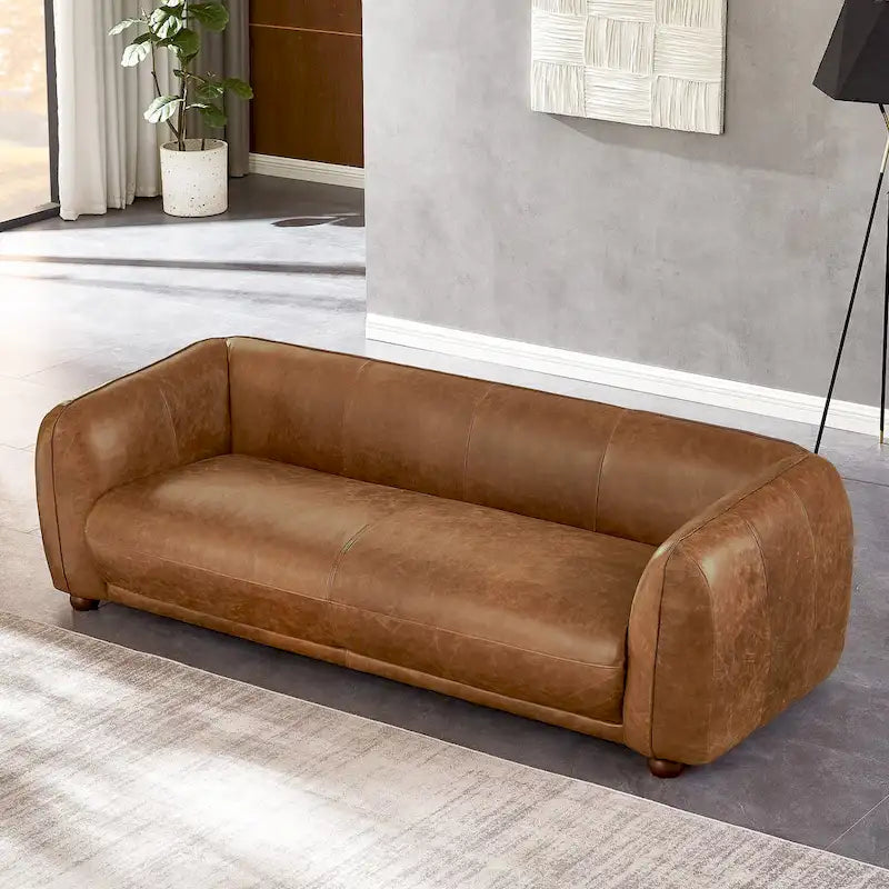 Mayla Mid Century Modern Luxury Italian Leather Couch