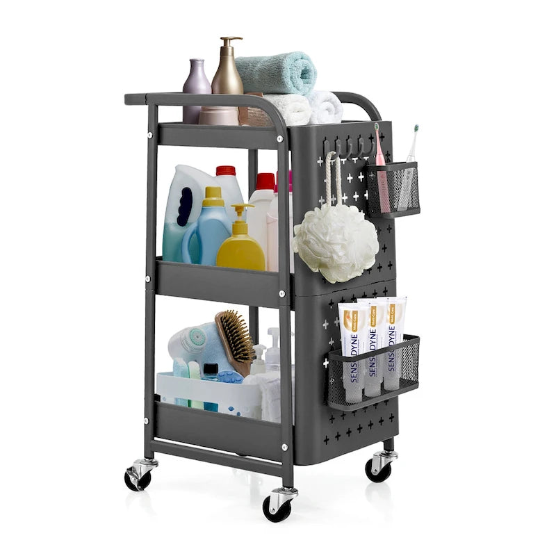 3Tier Rolling Cart Storage Trolley Organizer Mobile Metal Utility Cart