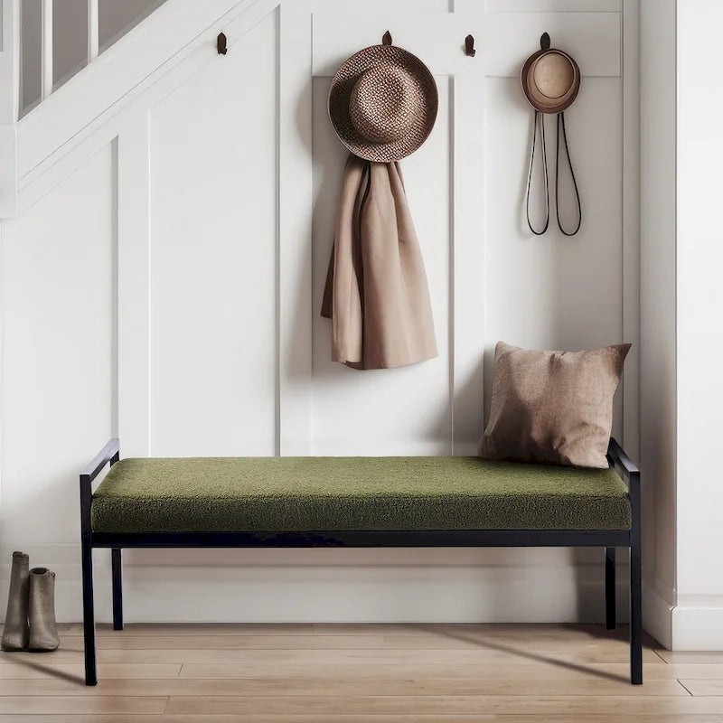 Porthos Home Rue Teddy Fabric Upholstered Bench with Steel Legs