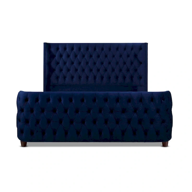 Chateau Velvet Upholstered Tufted Sheltered Panel Bed Set