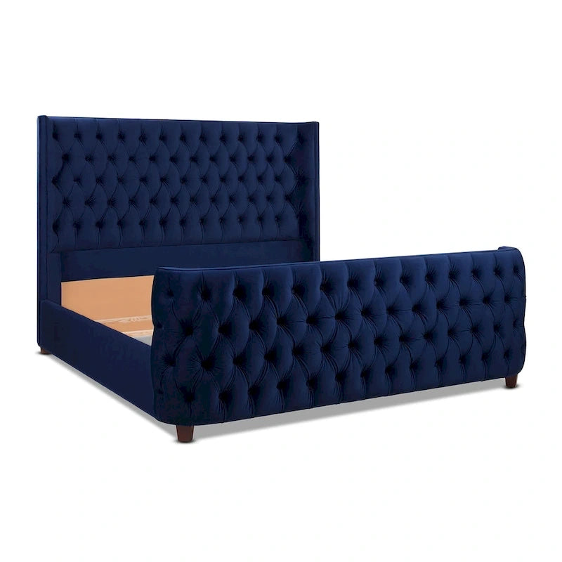 Chateau Velvet Upholstered Tufted Sheltered Panel Bed Set