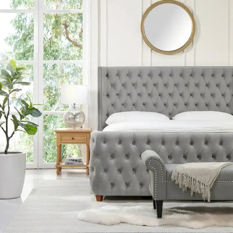Chateau Velvet Upholstered Tufted Sheltered Panel Bed Set