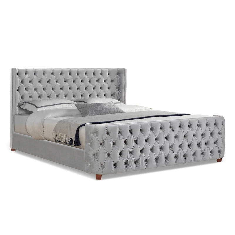 Chateau Velvet Upholstered Tufted Sheltered Panel Bed Set