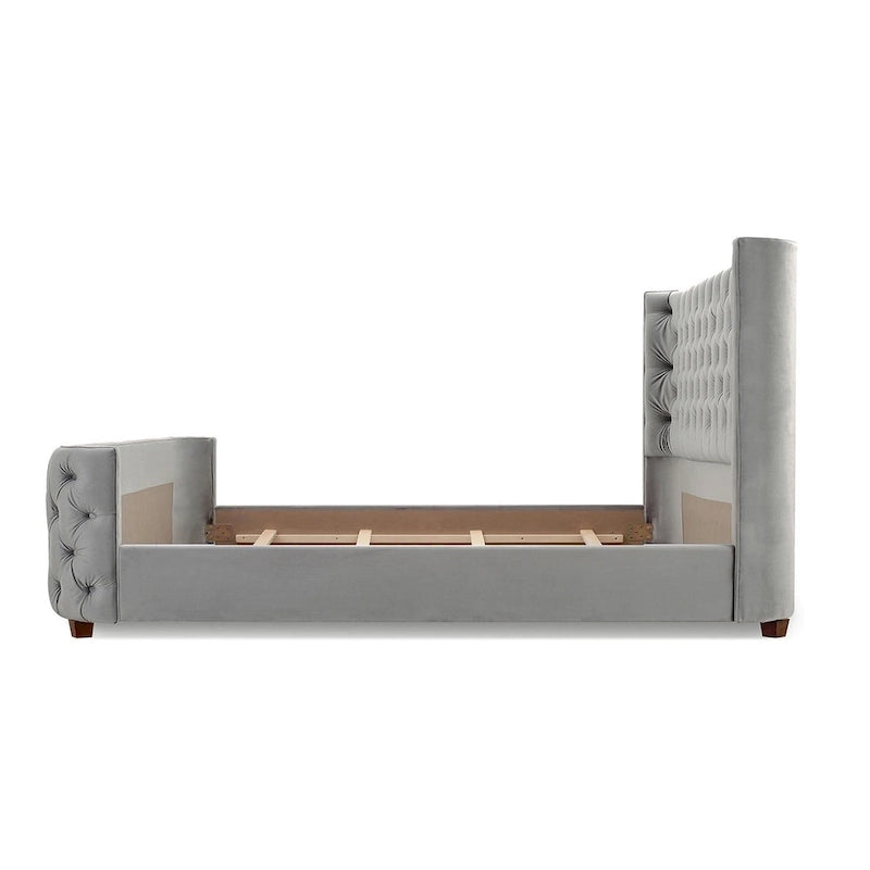 Chateau Velvet Upholstered Tufted Sheltered Panel Bed Set