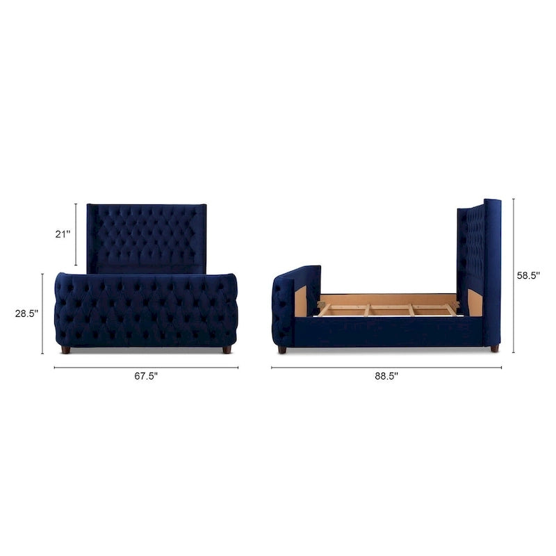 Chateau Velvet Upholstered Tufted Sheltered Panel Bed Set