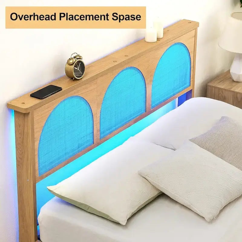 Bed Frame with Natural Rattan Headboard