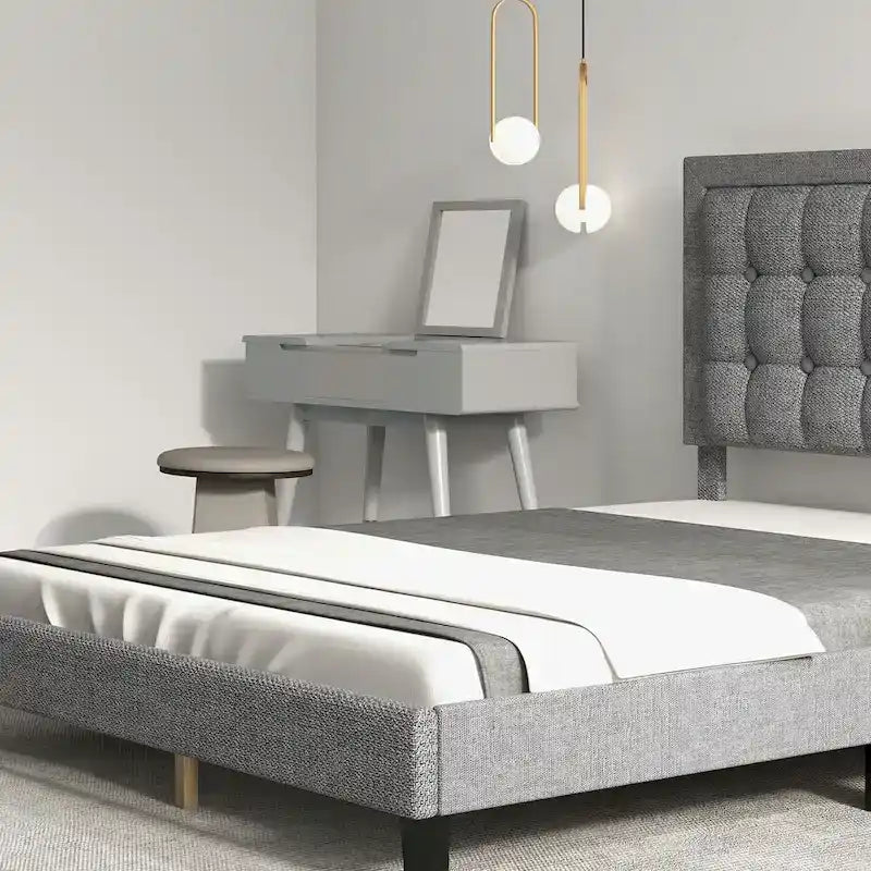 Bed Frame with Upholstered Button Tufted Headboard