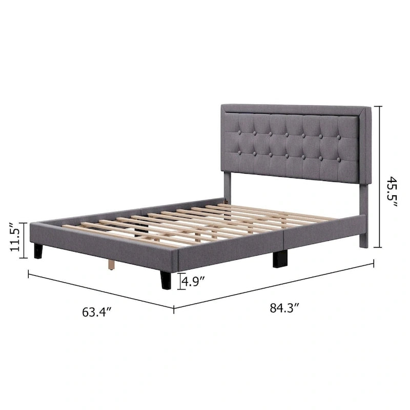Bed Frame with Upholstered Button Tufted Headboard