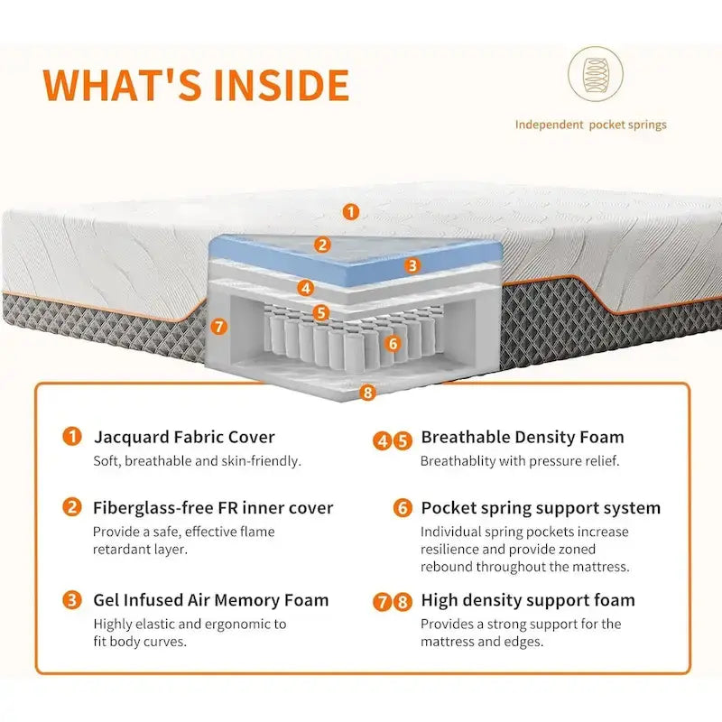 ESHINE Adjustable Bed Frame - 12 inch Hybrid Memory Foam Mattress 3000 Series