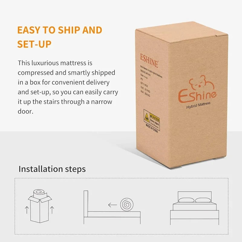 ESHINE Adjustable Bed Frame - 12 inch Hybrid Memory Foam Mattress 3000 Series