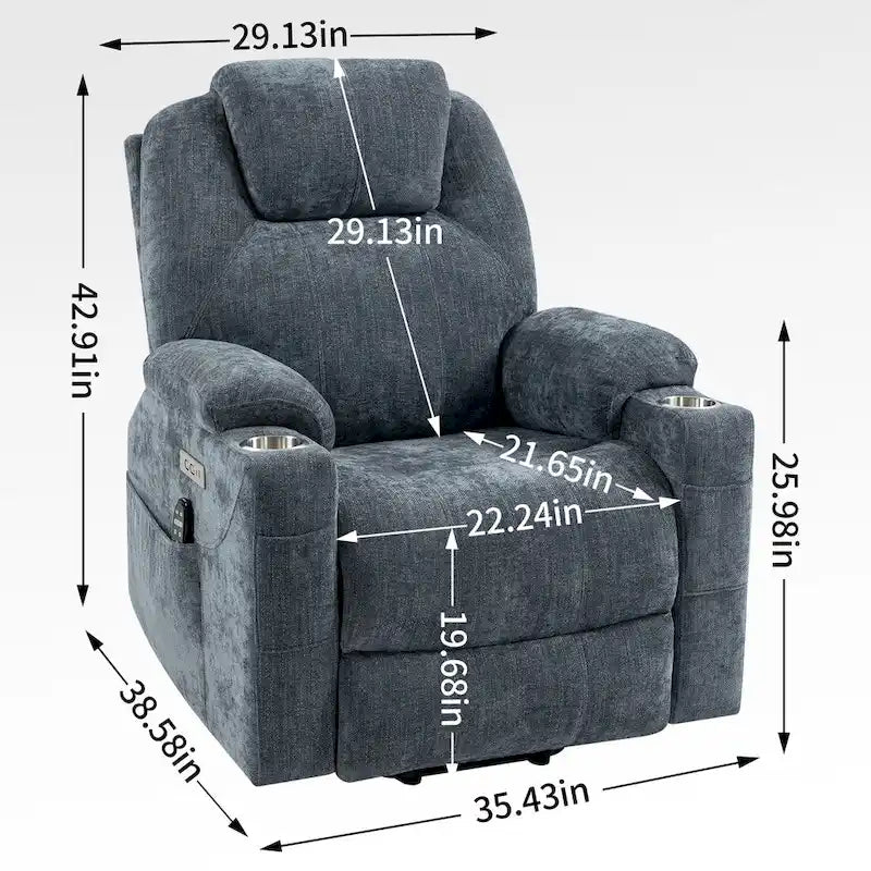 Okin motor Up to 350 LBS Chenille Power Lift Recliner Chair, Heavy Duty Motion Mechanism with 8-Point Vibration Massage and Lumb